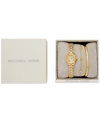 Michael Kors Women's Lexington Three-Hand Gold-Tone Stainless-Steel Watch, 19mm and Bracelet Gift Set