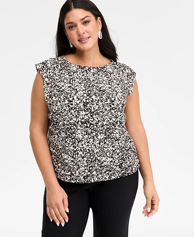 I.n.c. International Concepts Plus Printed Boat Neck Cap Sleeve Top, Macy's Exclusive