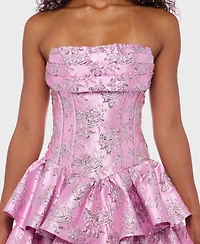Alex & Sophia Juniors' Metallic Jacquard Short Fit Flare Dress