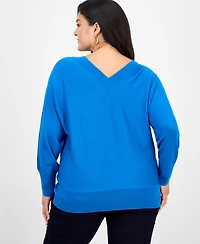 I.n.c. International Concepts Plus V-Neck Dolman-Sleeve Top, Created for Macy's