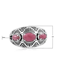 American West Jewelry Sterling Silver Rhodonite 3-Stone Oval Band Ring,