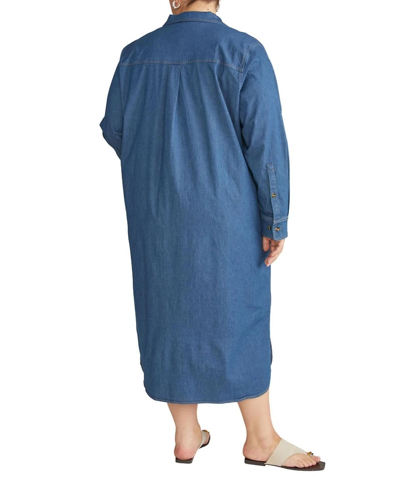 Universal Standard Plus Odeon Stretch Cotton Chambray Shirtdress