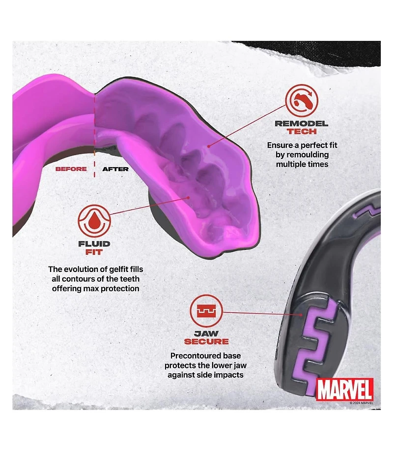 SafeJawz Marvel Sports Mouthguard Dual Layer Premium Mouth Guard with Case for Basketball, Football, Mma, Hockey - Junior Iron Man