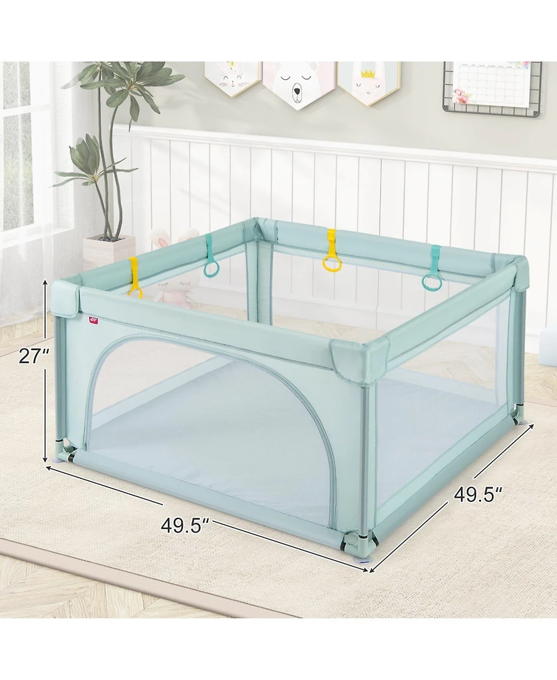 Gymax Toddler Playpen Large Activity Center w/ 50 Pcs Ocean Balls & 4 Pull Rings