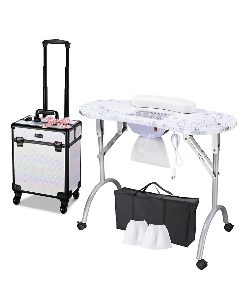 Byootique Folding Manicure Table & Rolling Makeup Train Case Pure ForgetMeNot