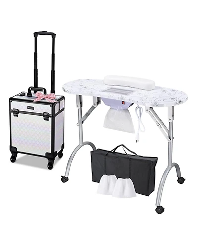 Byootique Folding Manicure Table & Rolling Makeup Train Case Pure ForgetMeNot