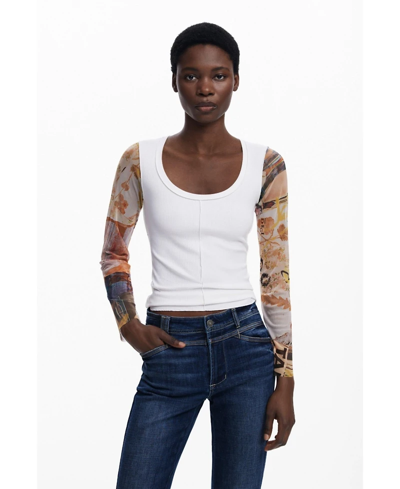 Desigual Women's Chiffon sleeve T-shirt