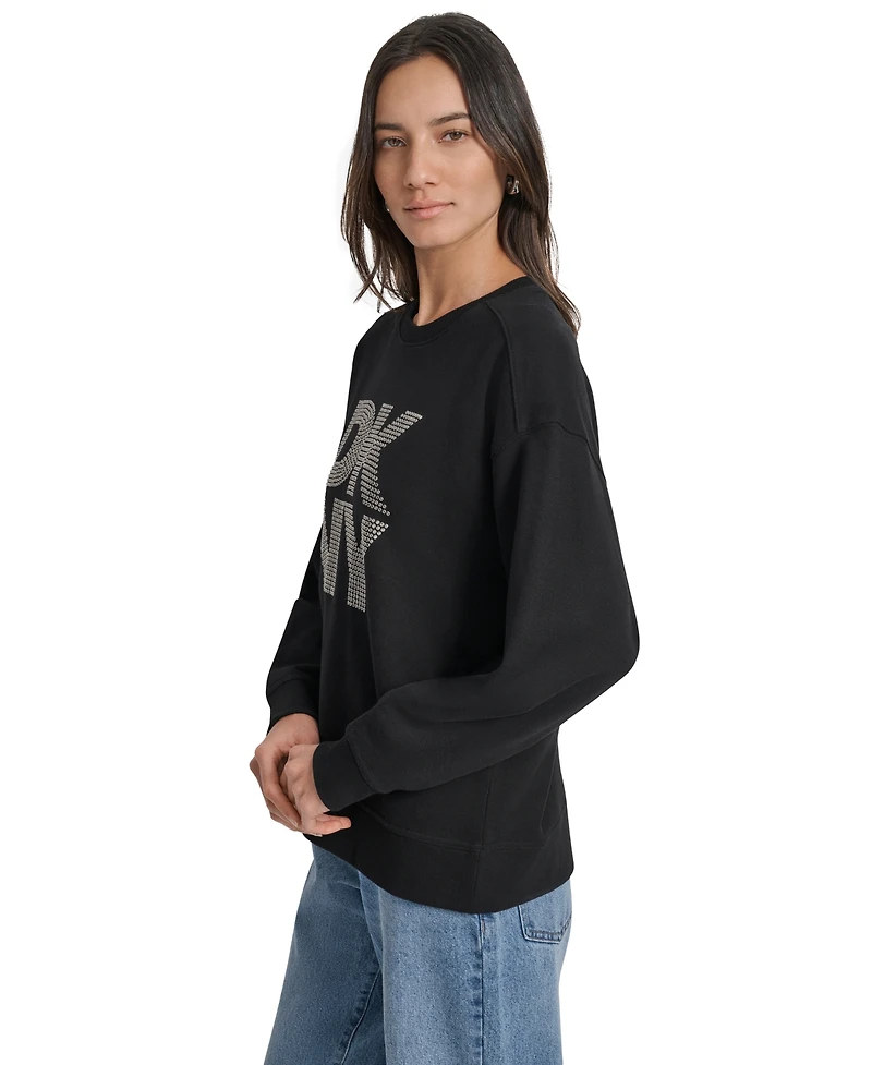 Dkny Jeans Women's Rhinestone Logo Cotton Crewneck Sweatshirt
