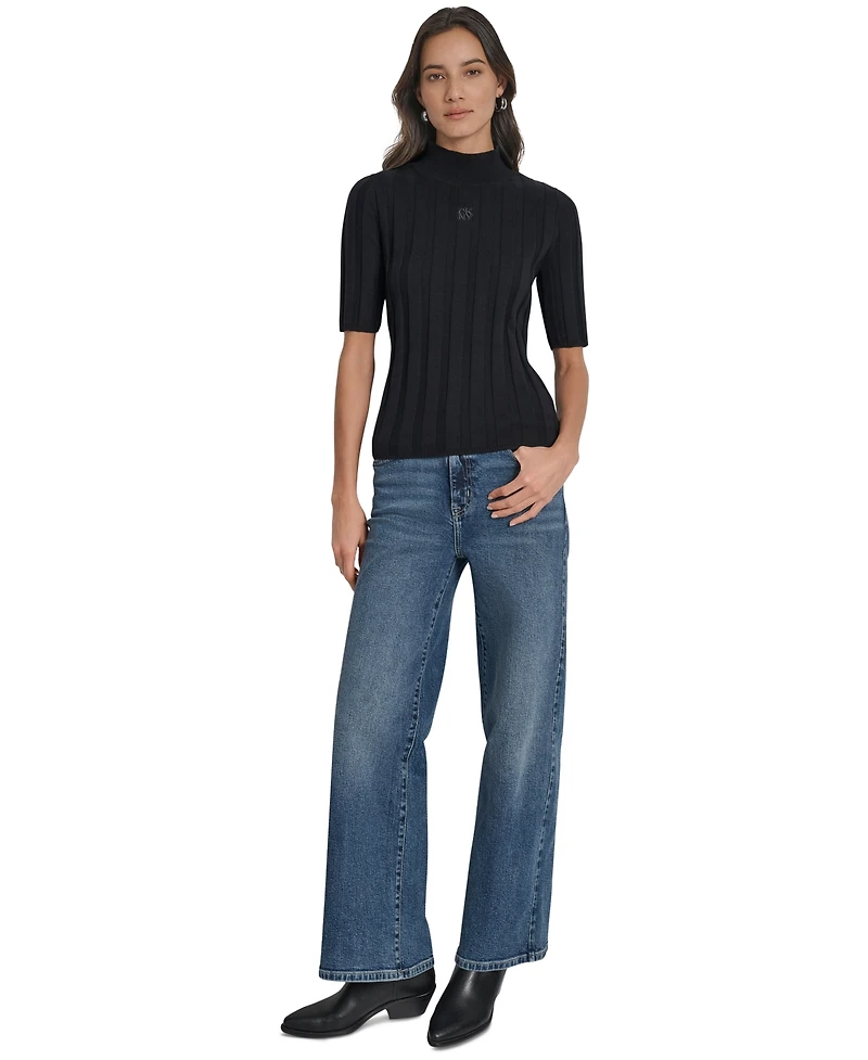 Dkny Jeans Women's Mock Neck Cotton Rib Knit Sweater