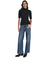 Dkny Jeans Women's Mock Neck Cotton Rib Knit Sweater