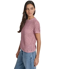 Dkny Jeans Women's Open Stitch Crewneck Short-Sleeve Sweater