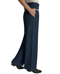Dkny Jeans Women's Tab-Waist High Rise Wide Leg Cotton Denim Pants
