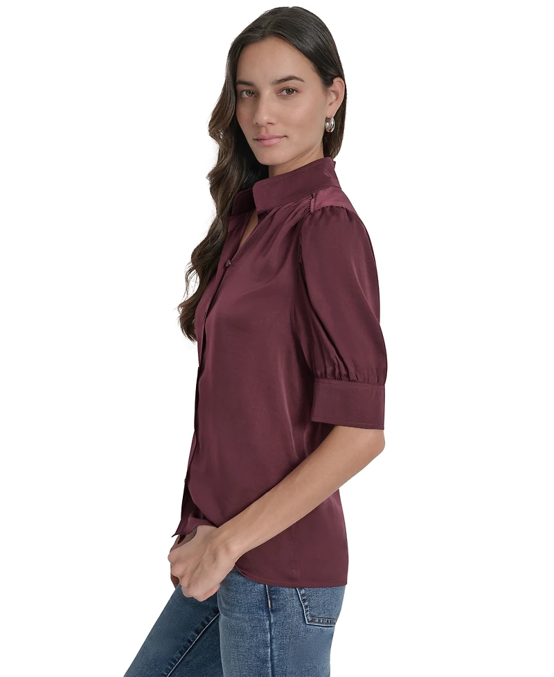 Dkny Jeans Women's Stand Collar Puff-Sleeve Shirt