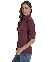 Dkny Jeans Women's Stand Collar Puff-Sleeve Shirt