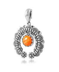American West Jewelry Sterling Silver Orange Spiny Oyster Round Cut Naja Pendant Enhancer