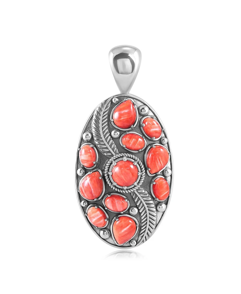 American West Jewelry Sterling Silver Red Spiny Oyster Oval Leaf Pendant Enhancer
