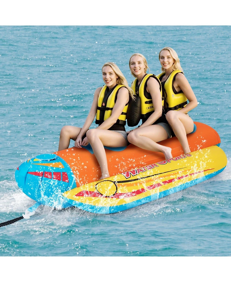 Akiudex 3-Person Inflatable Banana Boat with 3 Eva-padded Seats and Handles