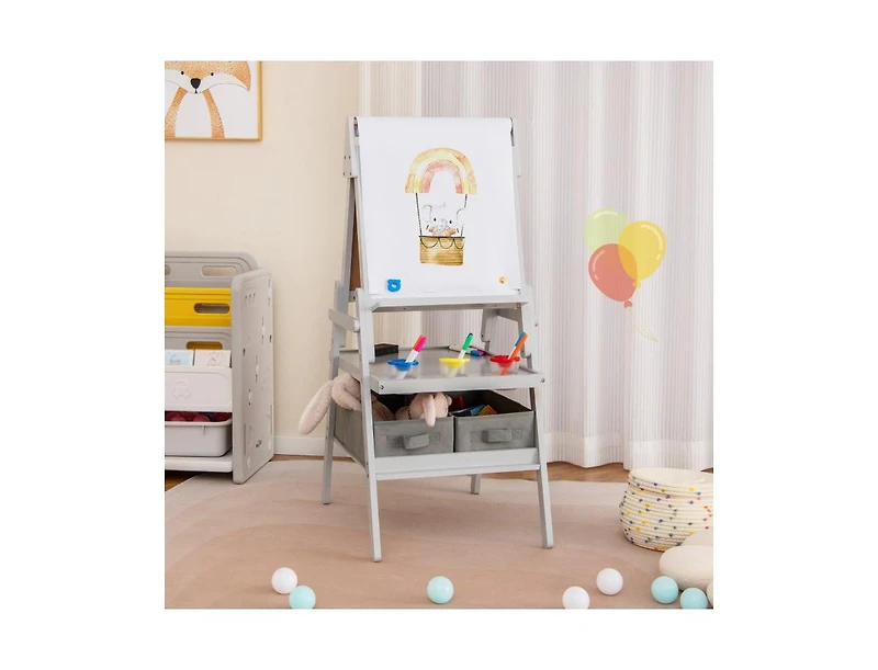 Akiudex 3-in-1 art easel for kids with magnetic chalkboard and whiteboard
