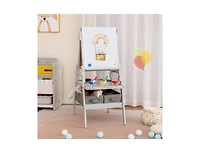 Akiudex 3-in-1 art easel for kids with magnetic chalkboard and whiteboard