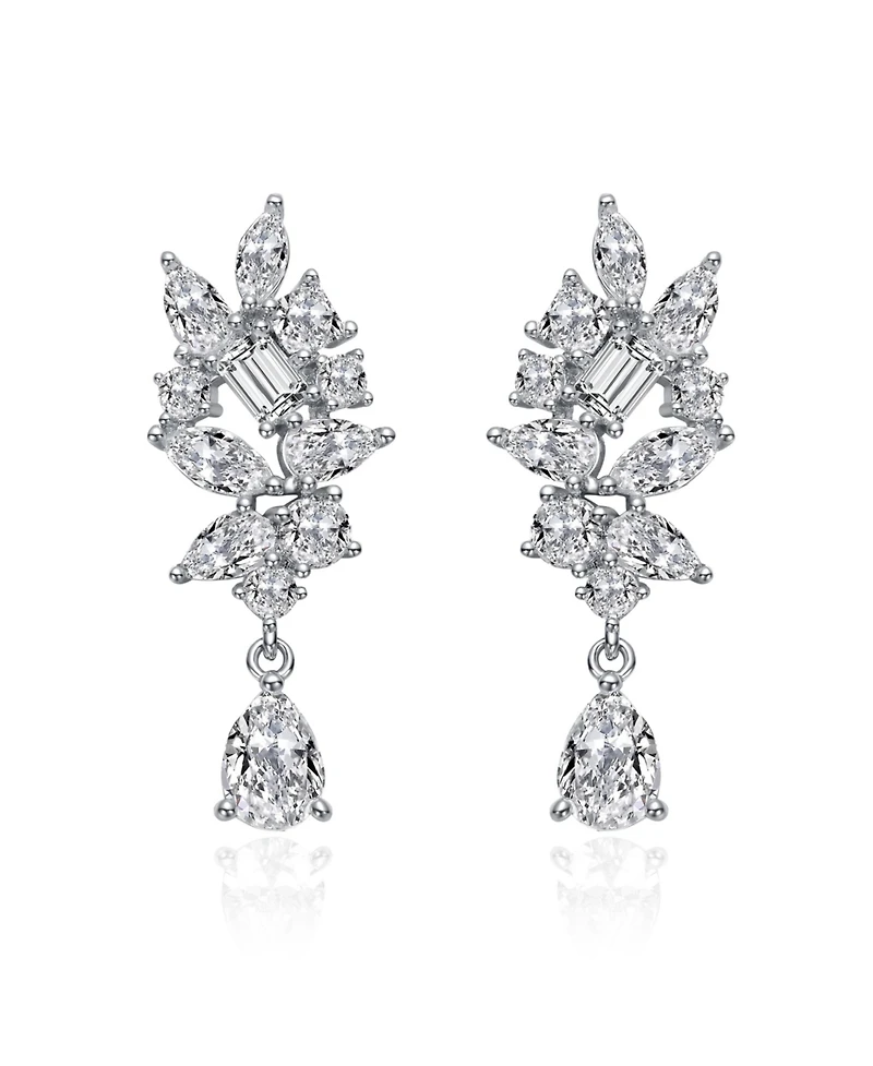 Rachel Glauber White Gold Plated with Clear Cubic Zirconia Marquise & Pear Shaped Clear Cubic Zirconia Dangling Earrings