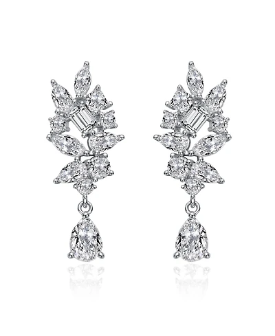 Rachel Glauber White Gold Plated with Clear Cubic Zirconia Marquise & Pear Shaped Clear Cubic Zirconia Dangling Earrings