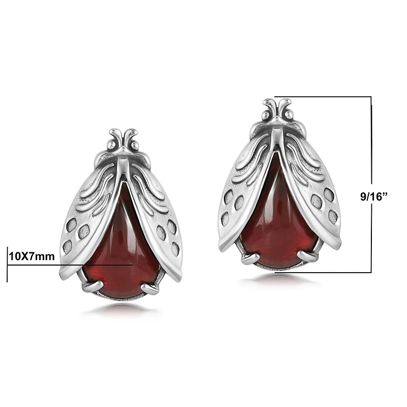 American West Jewelry Sterling Silver Red Onyx Ladybug Stud Earrings