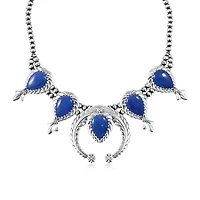 American West Jewelry Sterling Silver Denim Lapis Pear-Cut Squash Blossom Necklace, 17 to 20 Inches