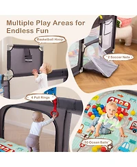 Gymax Toddler Large Playpen w/ Mat Play Yard w/ Basketball Hoop Soccer Nets