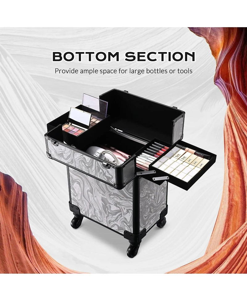 Byootique Folding Manicure Nail Table & Rolling Makeup Train Case Cb Graystone