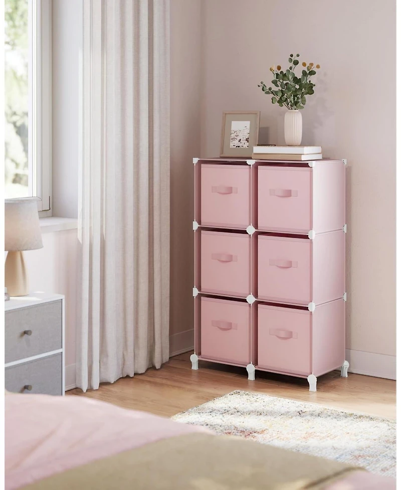 Songmics Home 6-Cube Storage Organizer with Collapsible Fabric Bins, Includes 6 Non-Woven Storage Boxes Jelly Pink