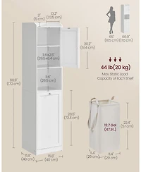 Songmics Home Tall Bathroom Cabinet (15.8" x 15.8" x 66.9") with removable laundry basket with handles, door compartment, Cloud White