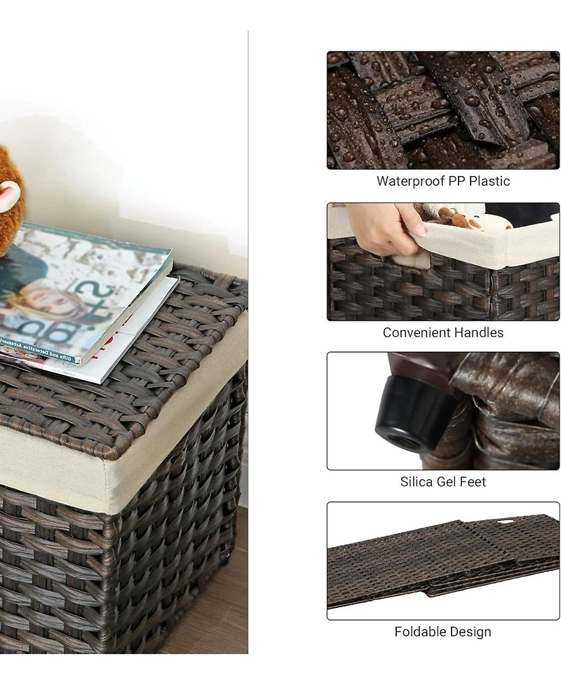 Songmics Home Storage Basket with Lid – 17.2 Gallons (65L) Foldable Woven Bin Handles, Metal Frame & Removable Liner for Blankets