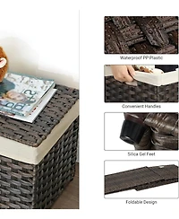 Songmics Home Storage Basket with Lid – 17.2 Gallons (65L) Foldable Woven Bin Handles, Metal Frame & Removable Liner for Blankets