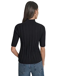 Dkny Jeans Women's Mock Neck Cotton Rib Knit Sweater