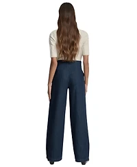 Dkny Jeans Women's Tab-Waist High Rise Wide Leg Cotton Denim Pants