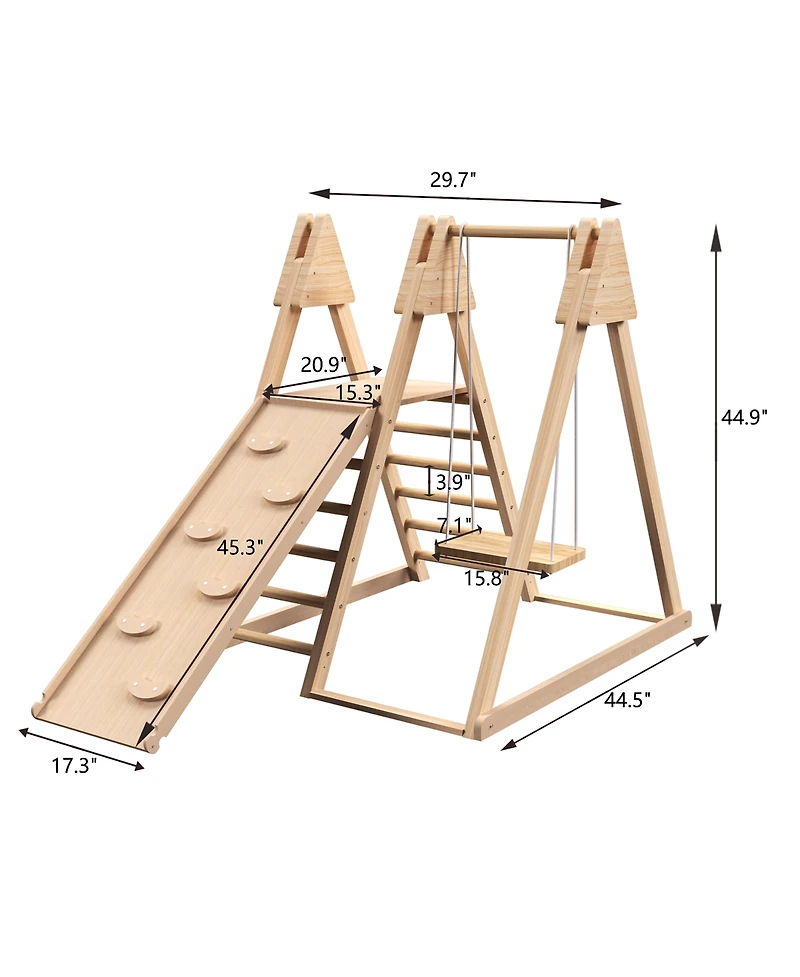 Cesicia 4-in-1 Juniper Indoor Play Gym - Jungle Gym Playset with Baby Swing, Slide, Ladder, and Climbing Wall
