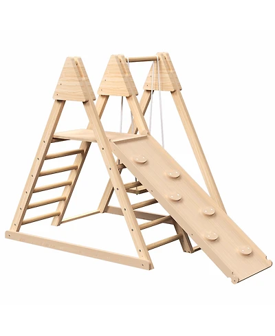 Cesicia 4-in-1 Juniper Indoor Play Gym - Jungle Gym Playset with Baby Swing, Slide, Ladder, and Climbing Wall