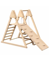 Cesicia 4-in-1 Juniper Indoor Play Gym - Jungle Gym Playset with Baby Swing, Slide, Ladder, and Climbing Wall