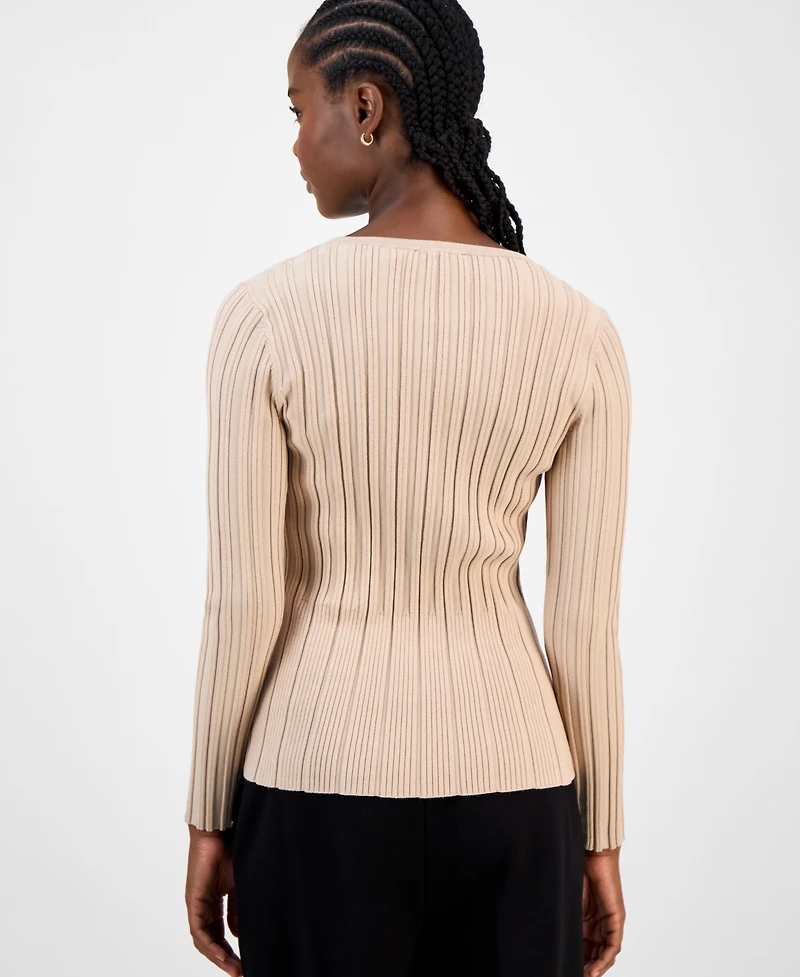 T Tahari Women's Variegated Crewneck Knit Top