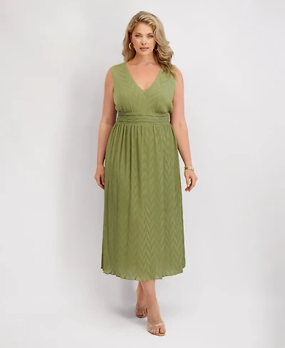 Siena Plus V-Neck Pleated Chiffon Midi Dress