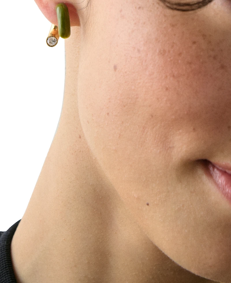 kate spade new york Gold-Tone Interlock Tortoise Huggie Earrings