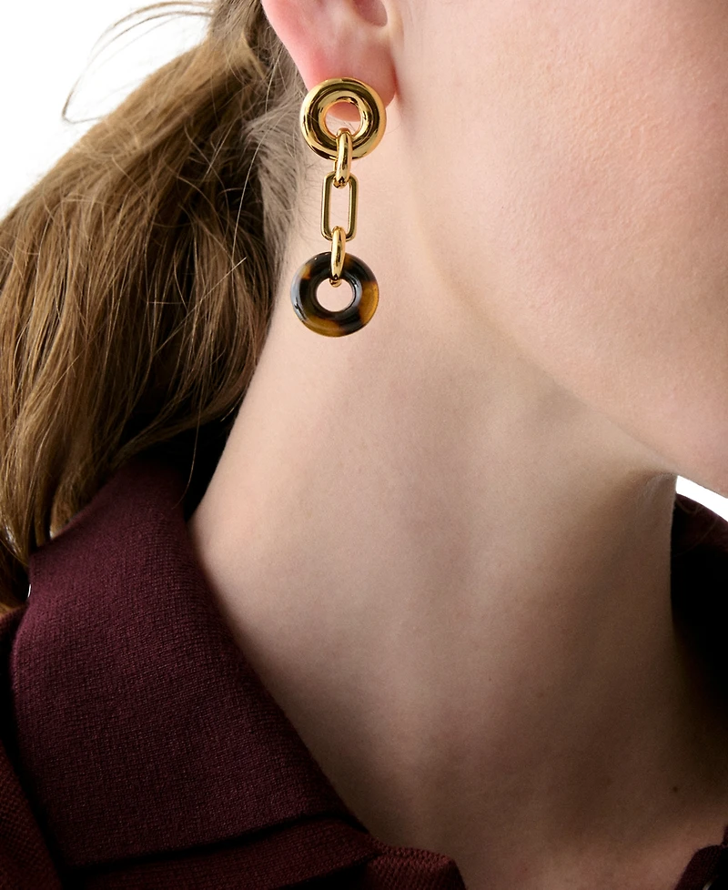 kate spade new york Gold-Tone Interlock Tortoise Linear Earrings