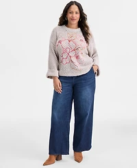 Democracy Plus Long Sleeve Floral Embroidered Sweater