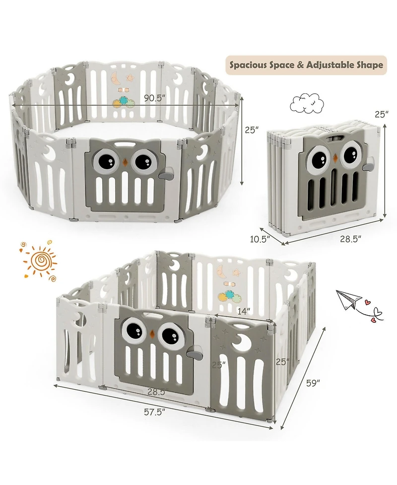 Gymax 14-Panel Baby Playpen Kids Activity Center Foldable Play Yard w/ Lock Door