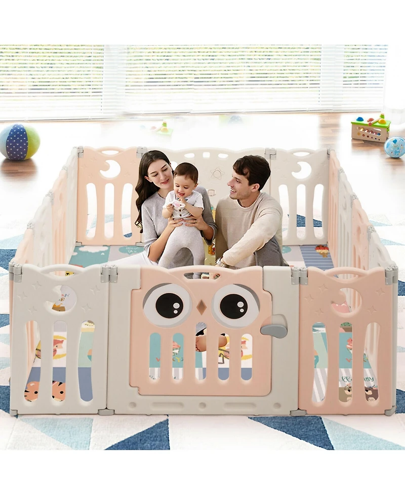 Gymax 14-Panel Baby Playpen Kids Activity Center Foldable Play Yard w/ Lock Door