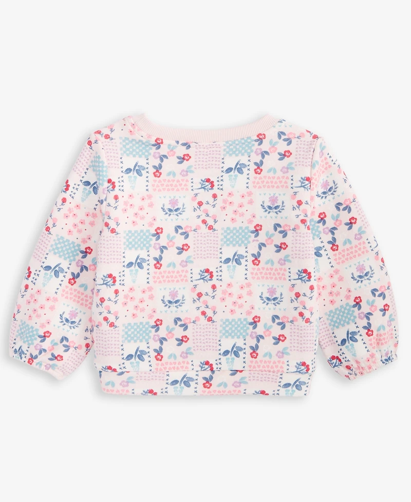 First Impressions Baby Girls Long-Sleeve Patchwork Floral-Print Fleece Sweatshirt, Exclusively at Macy's
