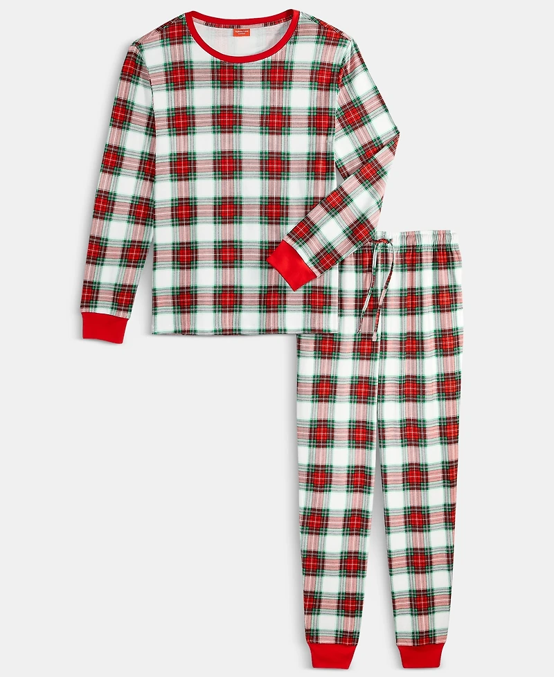 Holiday Lane's Men's Merry Plaid Crew Neck Matching Family Pajamas Set, Created for Macy's