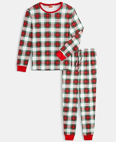 Holiday Lane's Men's Merry Plaid Crew Neck Matching Family Pajamas Set, Created for Macy's