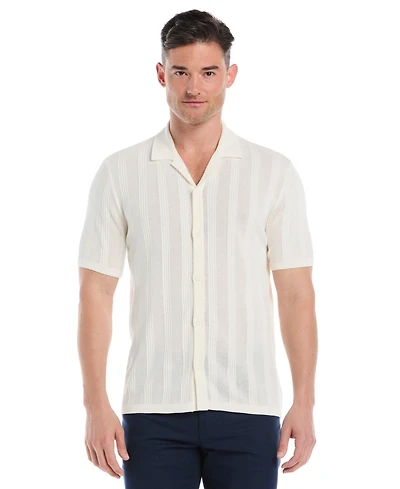 Cubavera Men's Short Sleeve Camp Collar Sweater Button-Front Shirt