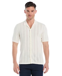 Cubavera Men's Short Sleeve Camp Collar Sweater Button-Front Shirt
